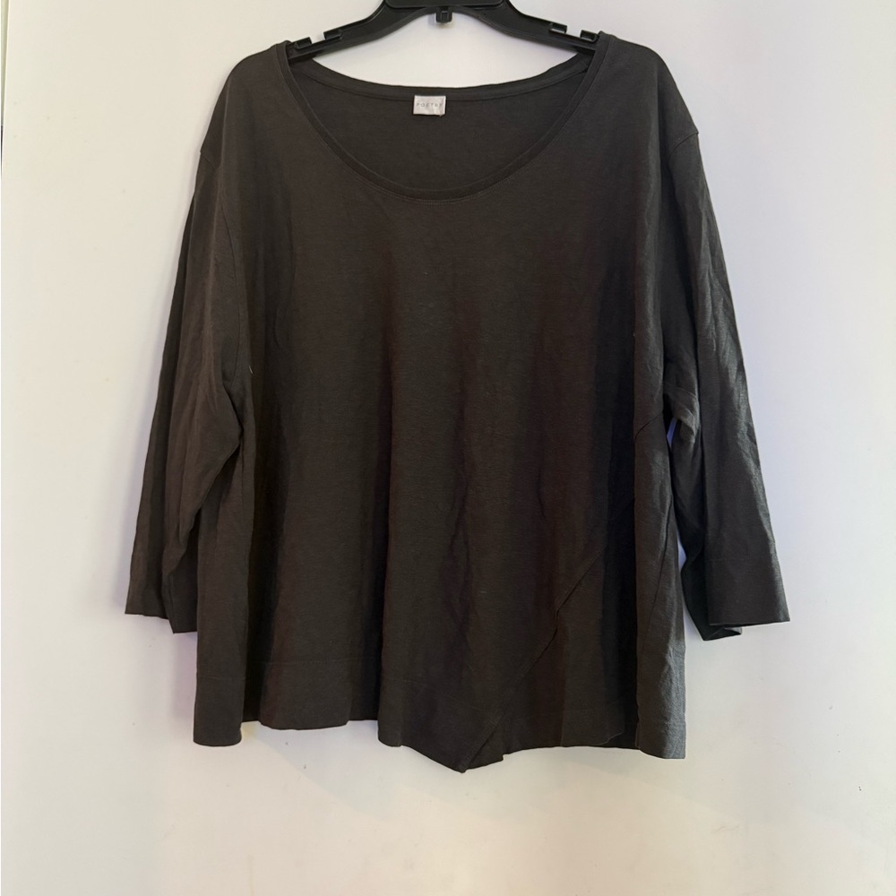 Poetry Boxy Fit Lagenlook Hemp And Cotton Blend Blouse Size 18